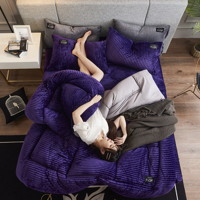 91家纺网 家纺一手货源 找家纺 被多多 2022新款魔法绒冬被四件套 魅力紫