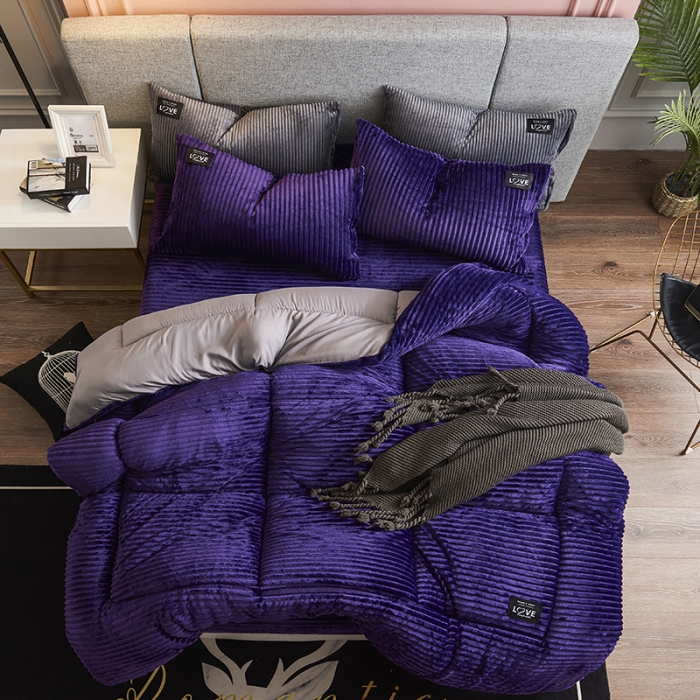 91家纺网 家纺一手货源 找家纺 被多多 2022新款魔法绒冬被四件套 魅力紫