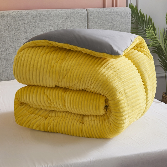 91家纺网 家纺一手货源 找家纺 被多多 2022新款魔法绒冬被四件套 柠檬黄