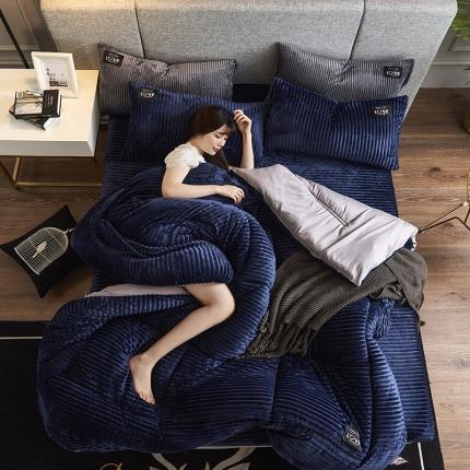 91家纺网 家纺一手货源 找家纺 被多多 2022新款魔法绒冬被四件套 深蓝色