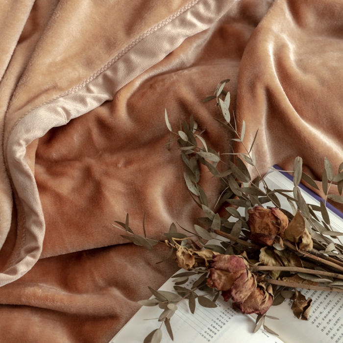 91家纺网 家纺一手货源 找家纺 来菲 25新款400克毛毯纯色加厚法兰绒盖毯多功能珊瑚绒毯子法式香草驼