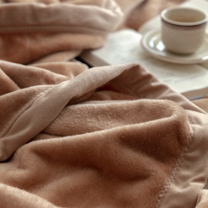 91家纺网 家纺一手货源 找家纺 来菲 25新款400克毛毯纯色加厚法兰绒盖毯多功能珊瑚绒毯子法式香草驼