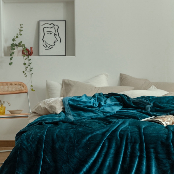 91家纺网 家纺一手货源 找家纺 来菲 25新款400克毛毯纯色加厚法兰绒盖毯多功能珊瑚绒毯子明成釉彩绿