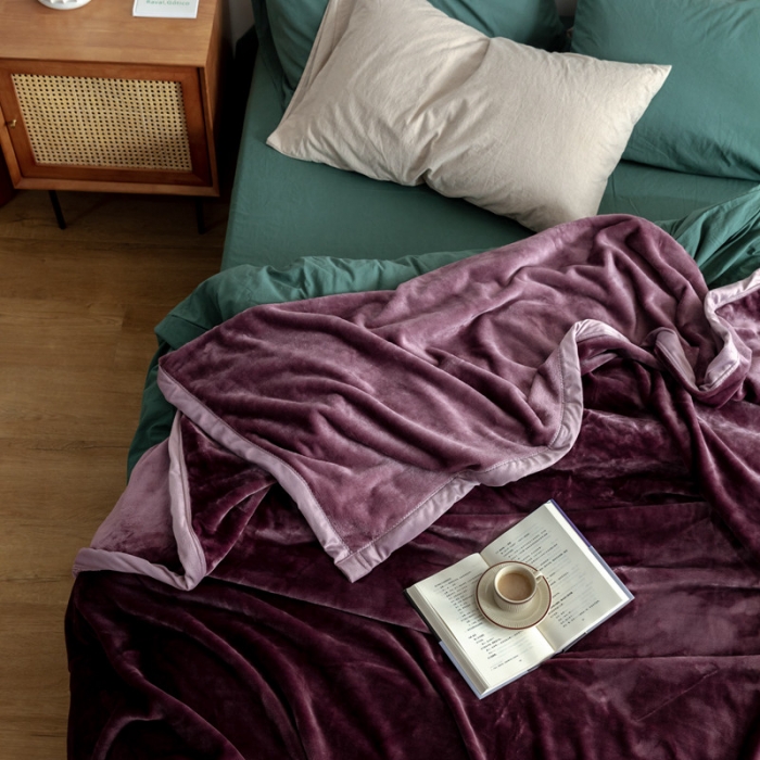 91家纺网 家纺一手货源 找家纺 来菲 25新款400克毛毯纯色加厚法兰绒盖毯多功能珊瑚绒毯子苜蓿天青紫