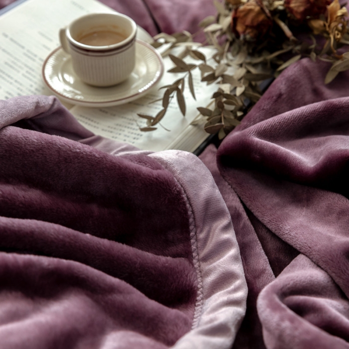 91家纺网 家纺一手货源 找家纺 来菲 25新款400克毛毯纯色加厚法兰绒盖毯多功能珊瑚绒毯子苜蓿天青紫