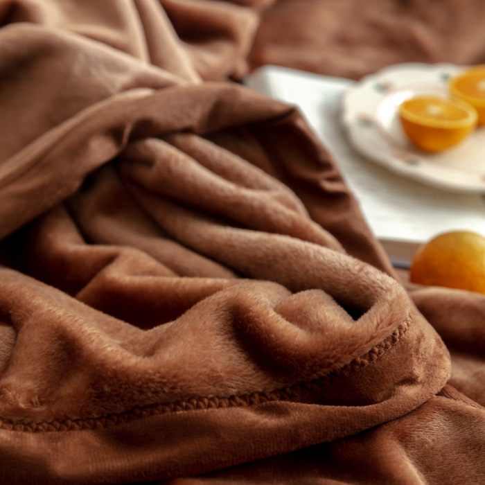 91家纺网 家纺一手货源 找家纺 来菲 25新款400克毛毯纯色加厚法兰绒盖毯多功能珊瑚绒毯子圣地亚哥咖