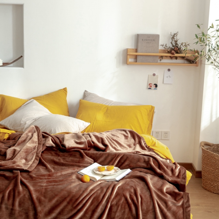 91家纺网 家纺一手货源 找家纺 来菲 25新款400克毛毯纯色加厚法兰绒盖毯多功能珊瑚绒毯子圣地亚哥咖