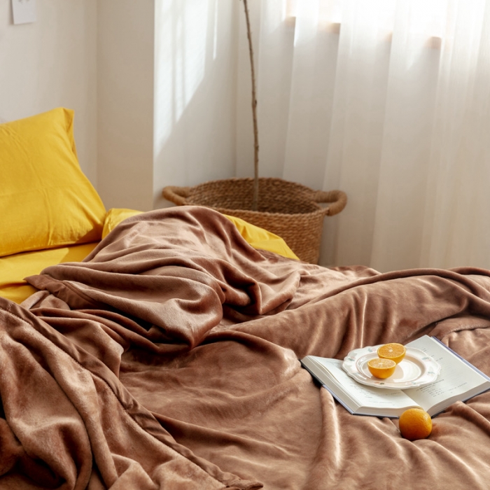 91家纺网 家纺一手货源 找家纺 来菲 25新款400克毛毯纯色加厚法兰绒盖毯多功能珊瑚绒毯子圣地亚哥咖