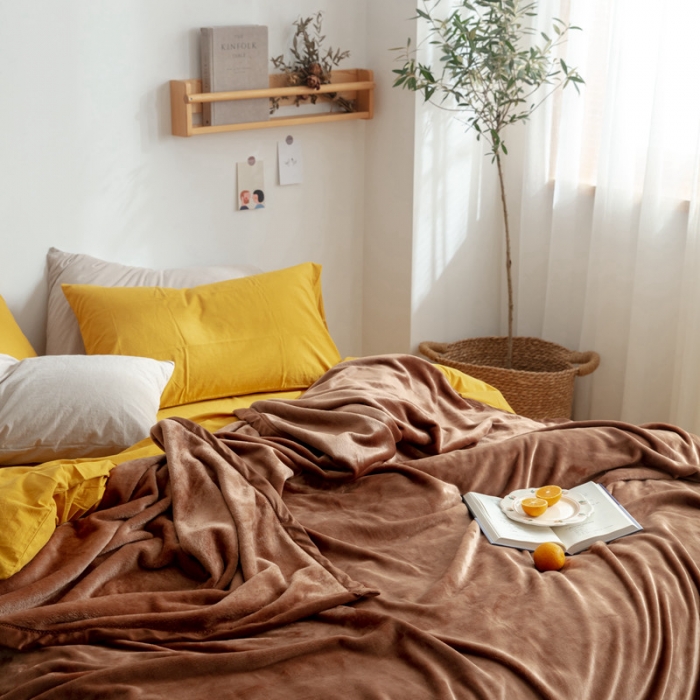 91家纺网 家纺一手货源 找家纺 来菲 25新款400克毛毯纯色加厚法兰绒盖毯多功能珊瑚绒毯子圣地亚哥咖