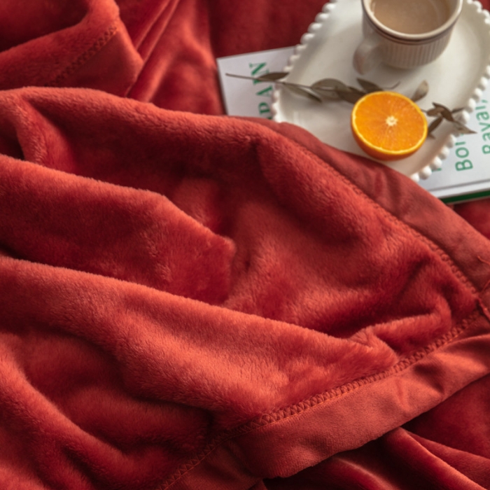 91家纺网 家纺一手货源 找家纺 来菲 25新款400克毛毯纯色加厚法兰绒盖毯多功能珊瑚绒毯子太妃陶土棕