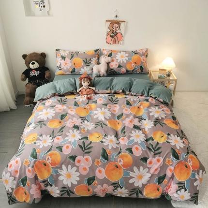 91家纺网 家纺一手货源 找家纺 HL原创 2020新款13372全棉小清新四件套实拍图 橙意