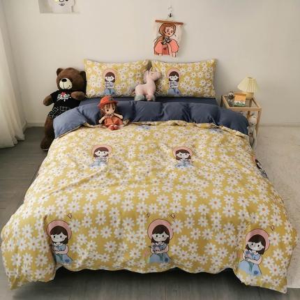 91家纺网 家纺一手货源 找家纺 HL原创 2020新款13372全棉小清新四件套实拍图 花园女孩