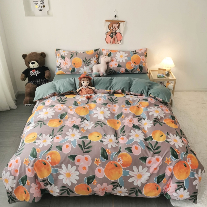 91家纺网 家纺一手货源 找家纺 HL原创 2020新款13372全棉小清新四件套实拍图 橙意