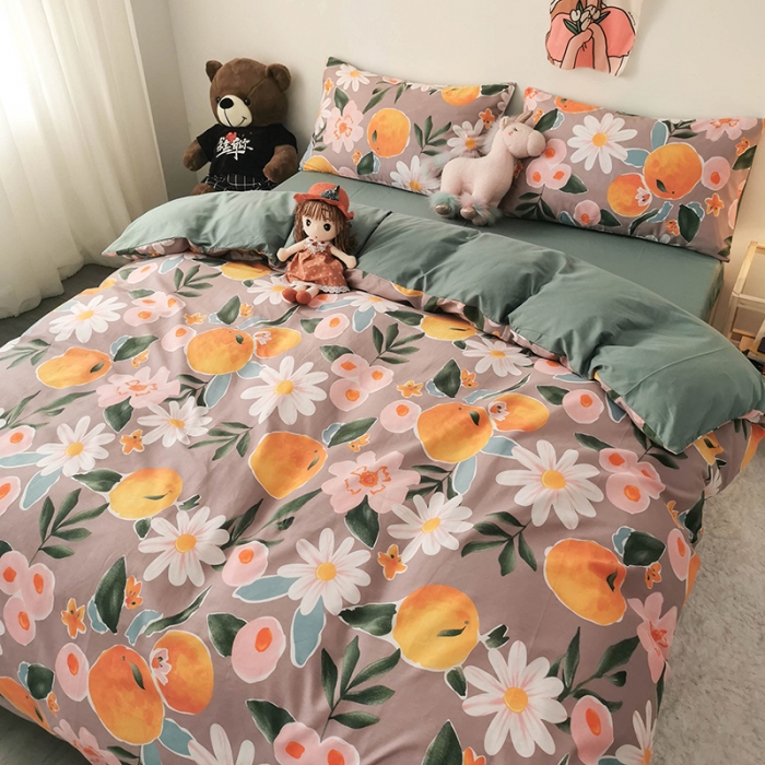 91家纺网 家纺一手货源 找家纺 HL原创 2020新款13372全棉小清新四件套实拍图 橙意