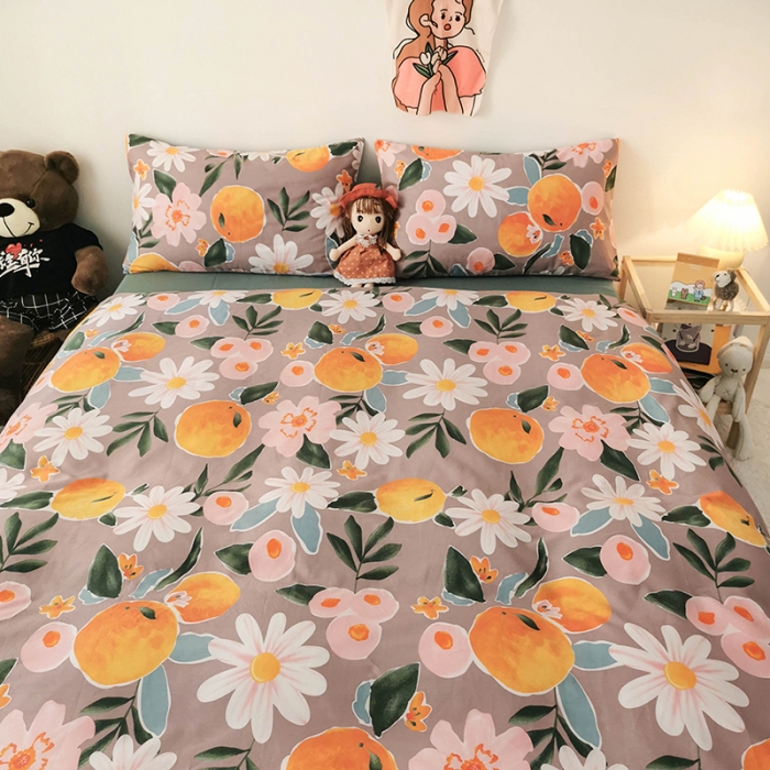 91家纺网 家纺一手货源 找家纺 HL原创 2020新款13372全棉小清新四件套实拍图 橙意