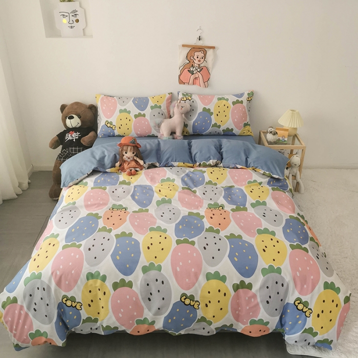 91家纺网 家纺一手货源 找家纺 HL原创 2020新款13372全棉小清新四件套实拍图 大草莓