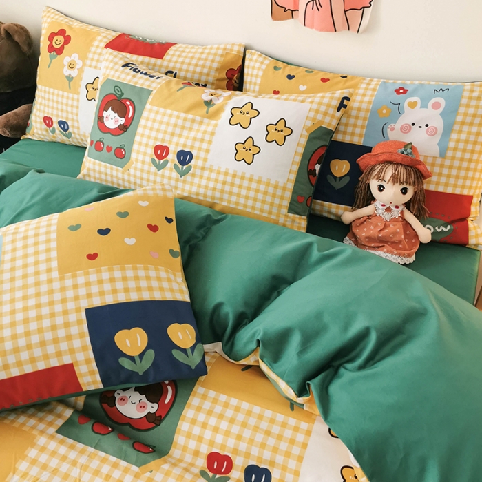 91家纺网 家纺一手货源 找家纺 HL原创 2020新款13372全棉小清新四件套实拍图 动漫王国