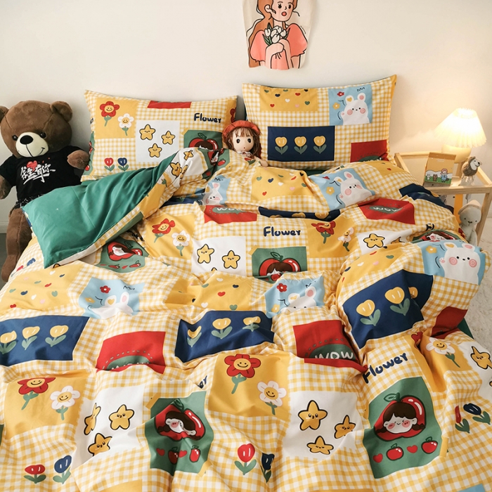 91家纺网 家纺一手货源 找家纺 HL原创 2020新款13372全棉小清新四件套实拍图 动漫王国