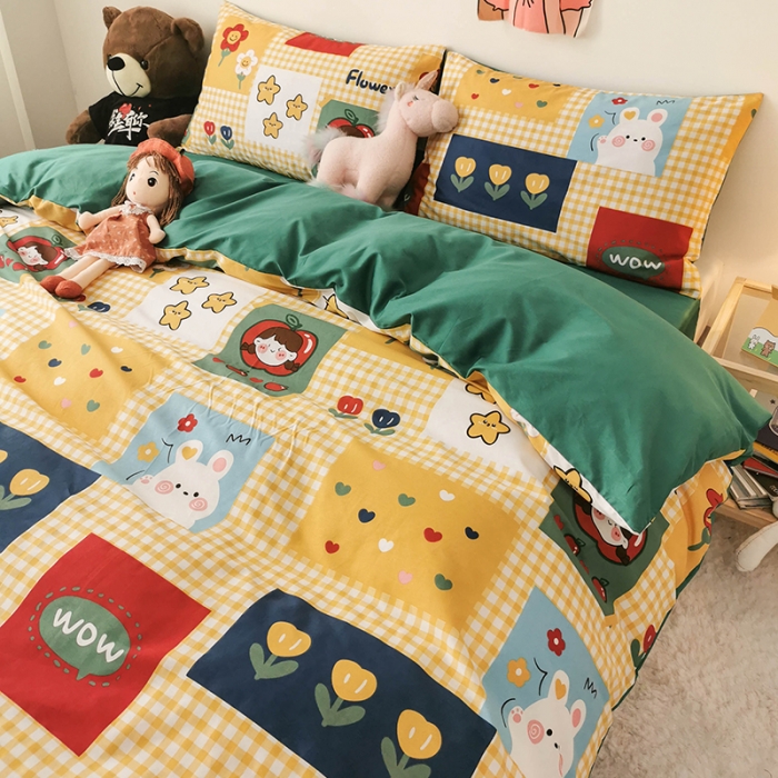 91家纺网 家纺一手货源 找家纺 HL原创 2020新款13372全棉小清新四件套实拍图 动漫王国