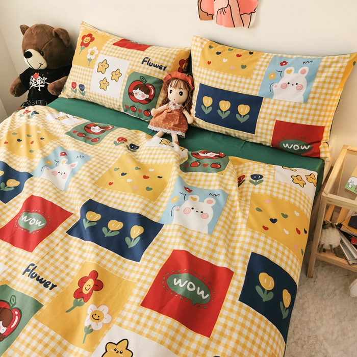 91家纺网 家纺一手货源 找家纺 HL原创 2020新款13372全棉小清新四件套实拍图 动漫王国