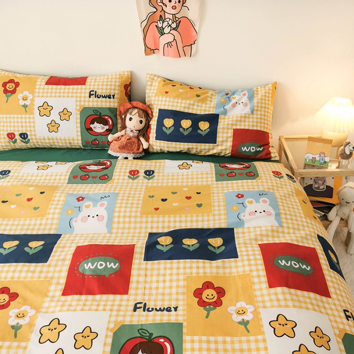 91家纺网 家纺一手货源 找家纺 HL原创 2020新款13372全棉小清新四件套实拍图 动漫王国