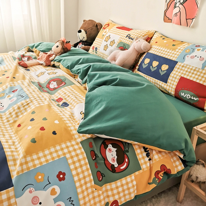 91家纺网 家纺一手货源 找家纺 HL原创 2020新款13372全棉小清新四件套实拍图 动漫王国