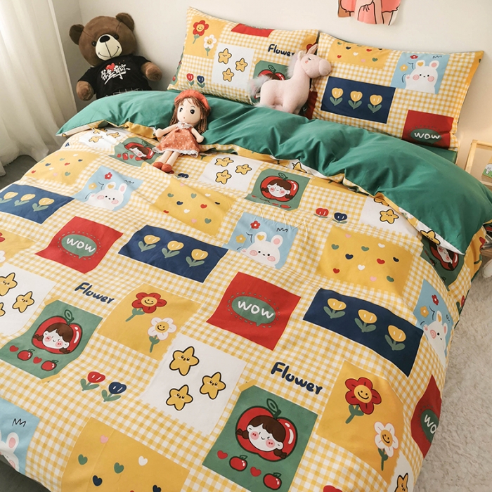 91家纺网 家纺一手货源 找家纺 HL原创 2020新款13372全棉小清新四件套实拍图 动漫王国