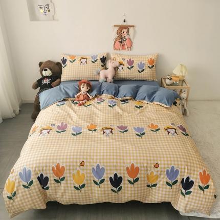 HL原创 2020新款13372全棉小清新四件套实拍图 花花酱