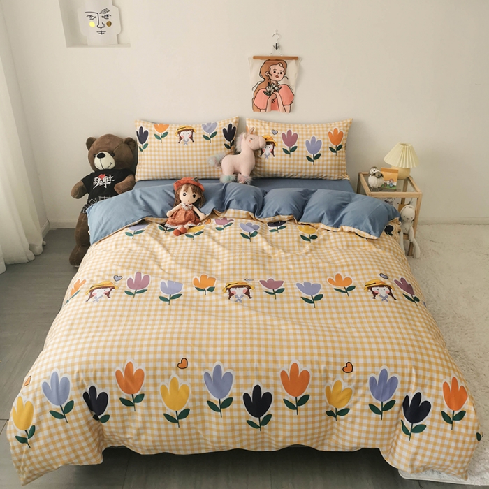 91家纺网 家纺一手货源 找家纺 HL原创 2020新款13372全棉小清新四件套实拍图 花花酱