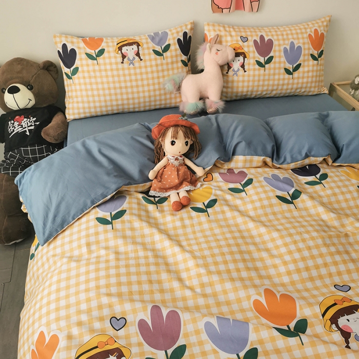 91家纺网 家纺一手货源 找家纺 HL原创 2020新款13372全棉小清新四件套实拍图 花花酱