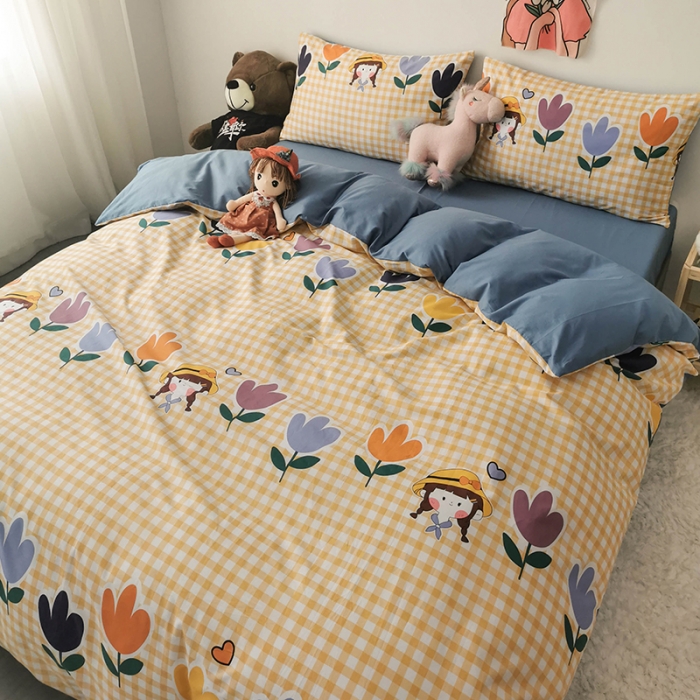 91家纺网 家纺一手货源 找家纺 HL原创 2020新款13372全棉小清新四件套实拍图 花花酱