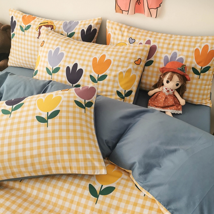 91家纺网 家纺一手货源 找家纺 HL原创 2020新款13372全棉小清新四件套实拍图 花花酱