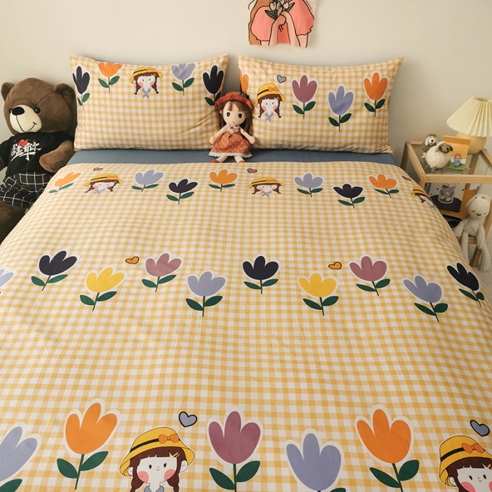 91家纺网 家纺一手货源 找家纺 HL原创 2020新款13372全棉小清新四件套实拍图 花花酱