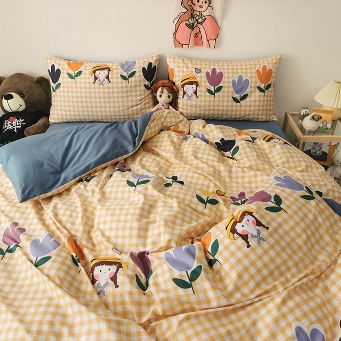 91家纺网 家纺一手货源 找家纺 HL原创 2020新款13372全棉小清新四件套实拍图 花花酱