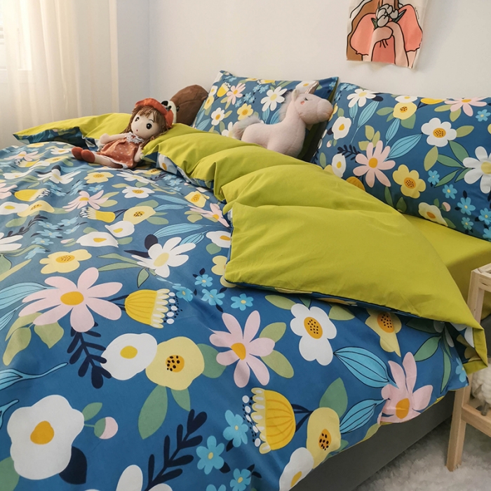 91家纺网 家纺一手货源 找家纺 HL原创 2020新款13372全棉小清新四件套实拍图 卉语