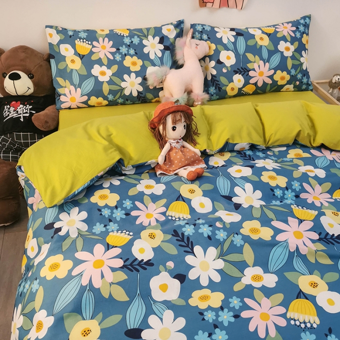 91家纺网 家纺一手货源 找家纺 HL原创 2020新款13372全棉小清新四件套实拍图 卉语