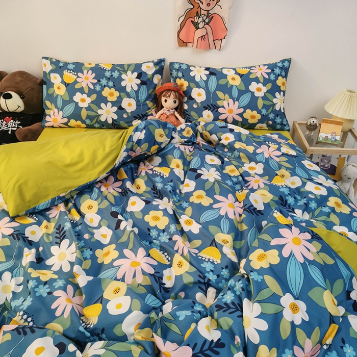 91家纺网 家纺一手货源 找家纺 HL原创 2020新款13372全棉小清新四件套实拍图 卉语