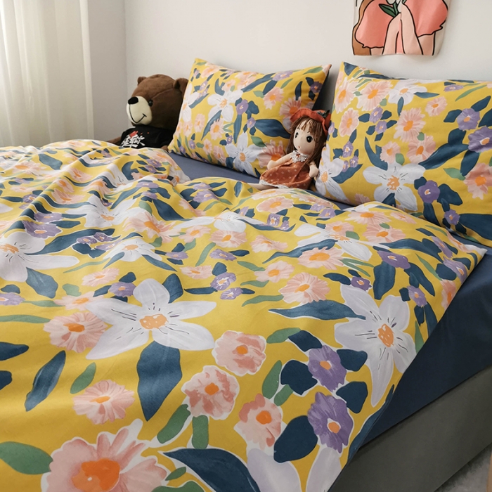 91家纺网 家纺一手货源 找家纺 HL原创 2020新款13372全棉小清新四件套实拍图 绝美