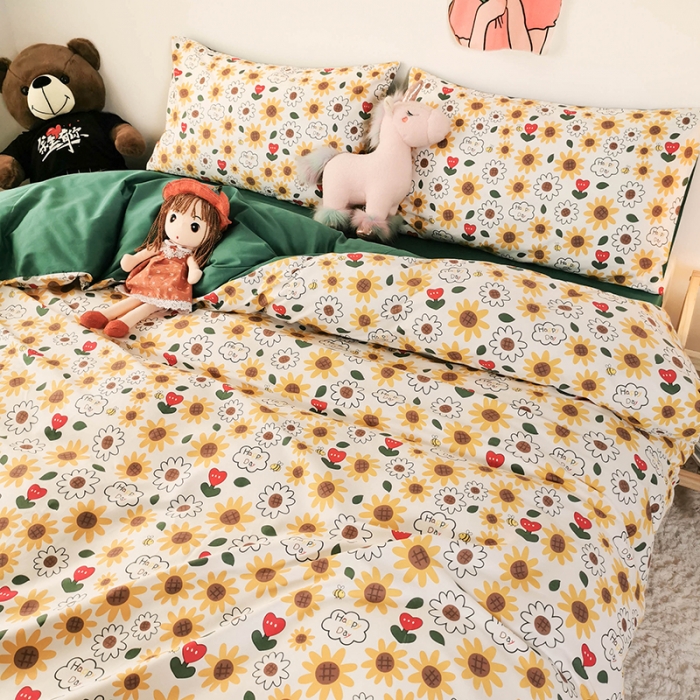 91家纺网 家纺一手货源 找家纺 HL原创 2020新款13372全棉小清新四件套实拍图 葵花籽