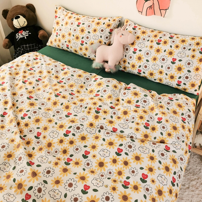 91家纺网 家纺一手货源 找家纺 HL原创 2020新款13372全棉小清新四件套实拍图 葵花籽