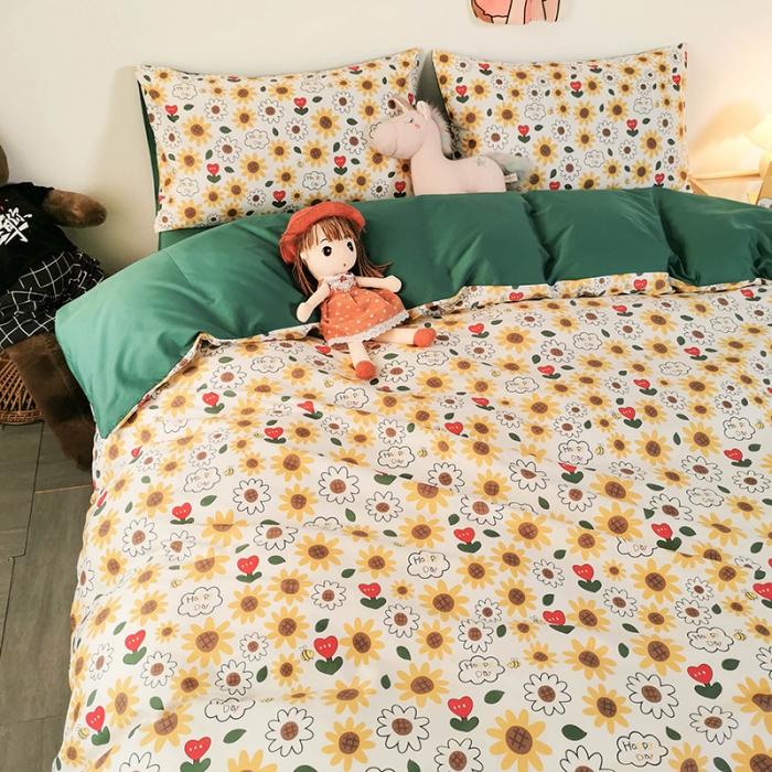 91家纺网 家纺一手货源 找家纺 HL原创 2020新款13372全棉小清新四件套实拍图 葵花籽