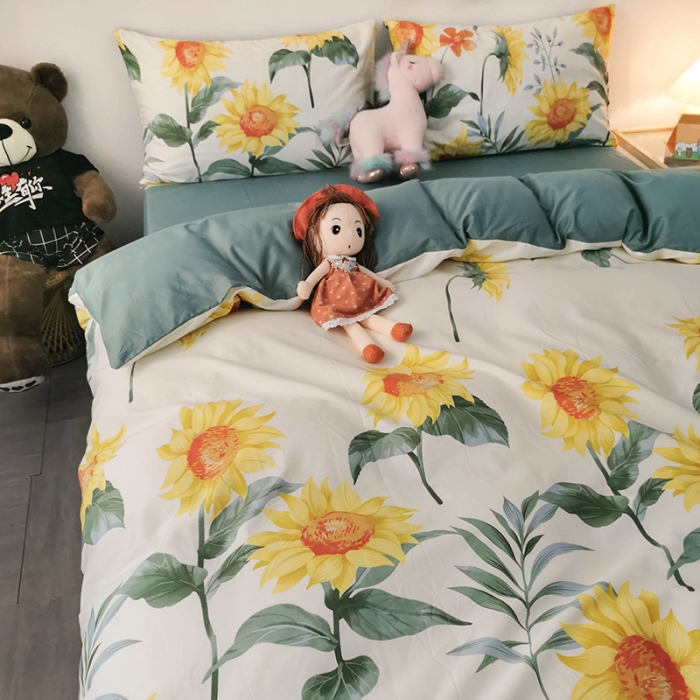 91家纺网 家纺一手货源 找家纺 HL原创 2020新款13372全棉小清新四件套实拍图 太阳花