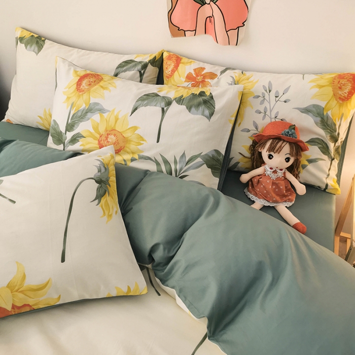 91家纺网 家纺一手货源 找家纺 HL原创 2020新款13372全棉小清新四件套实拍图 太阳花