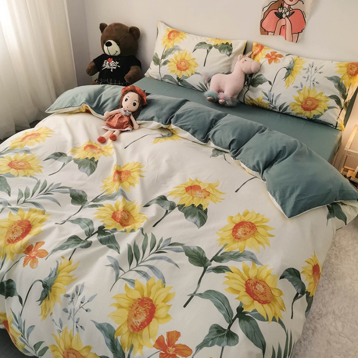 91家纺网 家纺一手货源 找家纺 HL原创 2020新款13372全棉小清新四件套实拍图 太阳花