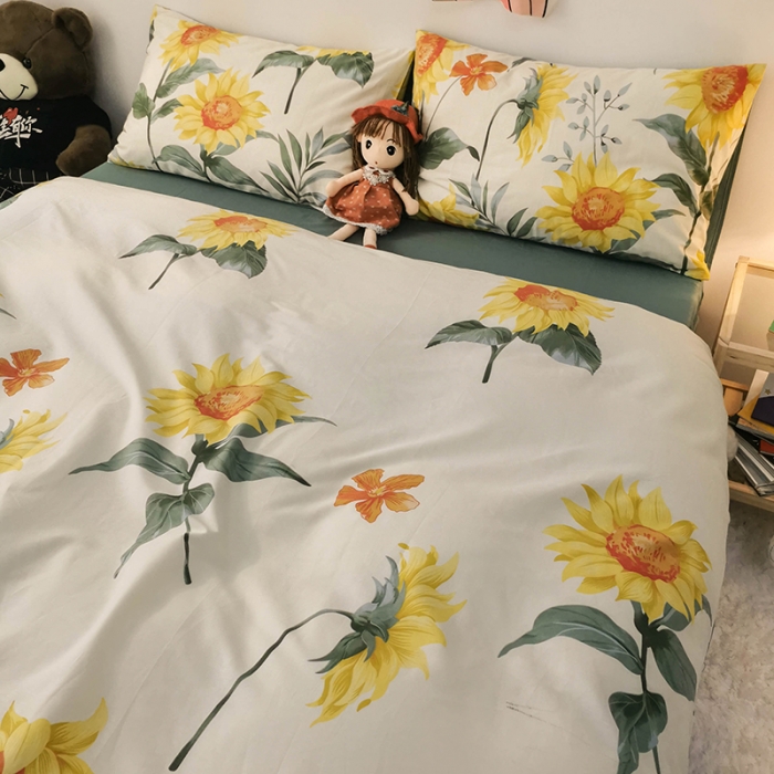 91家纺网 家纺一手货源 找家纺 HL原创 2020新款13372全棉小清新四件套实拍图 太阳花