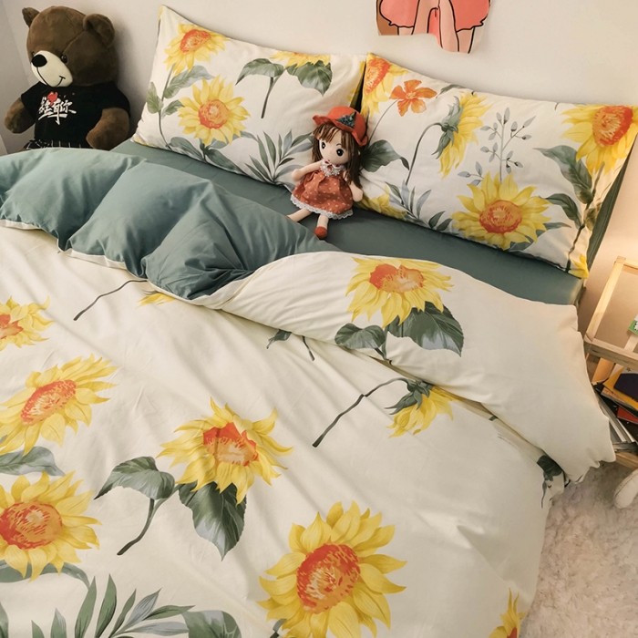 91家纺网 家纺一手货源 找家纺 HL原创 2020新款13372全棉小清新四件套实拍图 太阳花