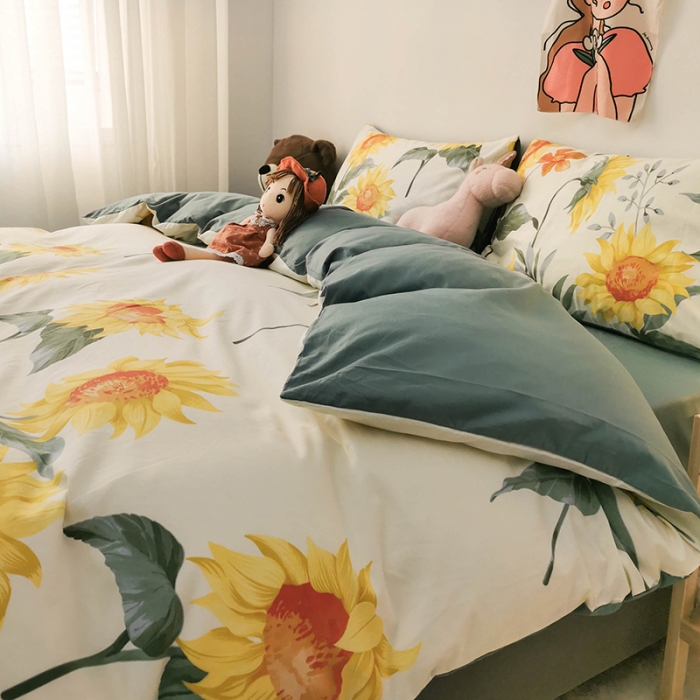 91家纺网 家纺一手货源 找家纺 HL原创 2020新款13372全棉小清新四件套实拍图 太阳花