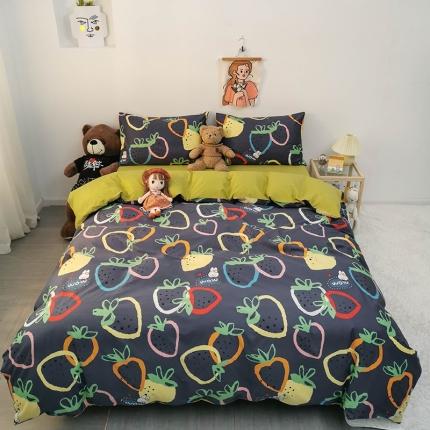 HL原创 2020新款13372全棉小清新四件套实拍图 涂鸦草莓