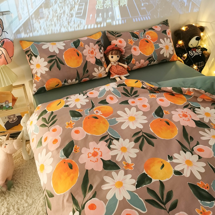 91家纺网 家纺一手货源 找家纺 HL原创新款13372全棉四件套夜晚网红风实拍图 橙意