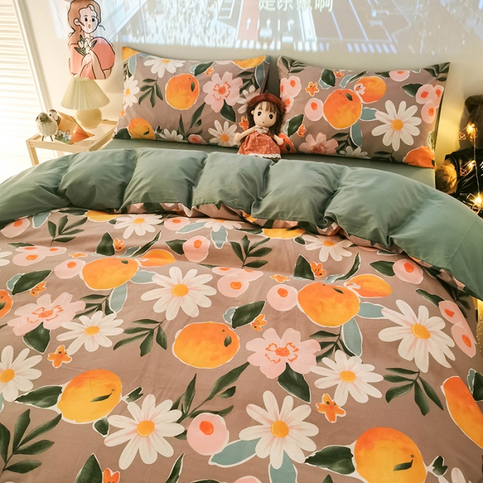 91家纺网 家纺一手货源 找家纺 HL原创新款13372全棉四件套夜晚网红风实拍图 橙意